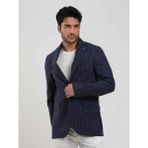 Dufy Lacivert Erkek Regular Fit Çizgili Sivri Yaka Keten Ceket - 46