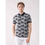 Dufy Lacivert Erkek Regular Fit Yaprak Desenli Polo Yaka T-shirt - XL
