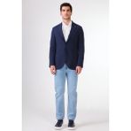 Dufy Lacivert Erkek Slim Fit Armürlü Mono Yaka Ceket - 58
