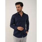 Dufy Lacivert Erkek Slim Fit Düz Klasik Yaka Uzun Kol Gömlek - 44