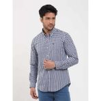 Dufy Lacivert Erkek Slim Fit Puantiyeli Brent Düğmeli Yaka Uzun Kol Gömlek - 42
