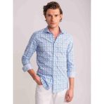 Dufy Mavi Erkek Slim Fit Baskılı Paul Yaka Uzun Kol Gömlek - 60637 - 36