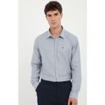 Dufy Mavi Erkek Slim Fit Çizgili Brent Yaka Uzun Kol Gömlek - 38