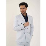 Dufy Mavi Erkek Slim Fit Çizgili Kruvaze Yaka Takım Elbise - 104425