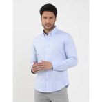 Dufy Mavi Erkek Slim Fit Düz Brent Düğmeli Yaka Uzun Kol Gömlek - 42