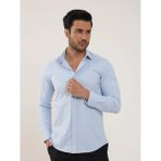 Dufy Mavi Erkek Slim Fit Düz Klasik Yaka Uzun Kol Gömlek - 88174