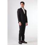 Dufy Siyah Düz Renk Yünlü Slim Fit Erkek Takım Elbise - 6 Drop - 60
