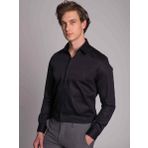 Dufy Siyah Erkek Slim Fit Düz Brent Yaka Uzun Kol Gömlek - 44954