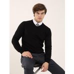 Dufy Siyah Erkek Slim Fit Düz Klasik V Yaka Kazak - 91127