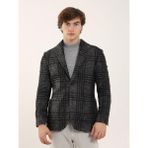 Dufy Siyah Erkek Slim Fit Ekose Desenli Casual Mono Yaka Ceket - 46