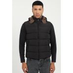 Dufy Siyah Slim Fit Şişme Kapüşonlu Erkek Yelek Mont