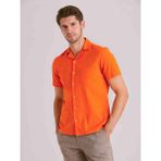 Dufy Turuncu Erkek Slim Fit Düz Küba Yaka Kısa Kol Gömlek - 58158 - 42