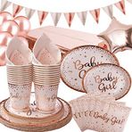 DUGEHO 89 adet bebek kız doğum günü partisi yemek takımı, balon, kağıt tabak seti, masa örtüsü, tabak, bardak, peçete, bebek duşu, doğum günü, düğün, parti için (20 misafir)