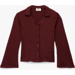 Düğme Detaylı Dokulu Gömlek Yaka Uzun Kollu Bluz - Bordo - 6 - 7 Yaş
