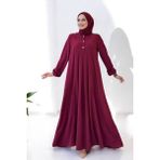 Düğme Detaylı Elbise 6028 Bordo - 38