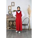 Düğme Detaylı Kadife Salopet Elbise - Bordo - 1