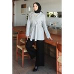 Düğme Detaylı Kaşe Kaban Gri 19274 - 40