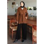 Düğme Detaylı Kaşe Kaban Kahverengi 19274 - 46