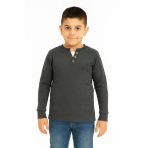 Düğme Detaylı Mevsimlik Uzun Kollu Kaşkorse Kumaş Sweatshirt Füme Renk Erkek Çocuk