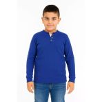 Düğme Detaylı Mevsimlik Uzun Kollu Kaşkorse Kumaş Sweatshirt Mavi Renk Erkek Çocuk