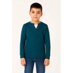 Düğme Detaylı Mevsimlik Uzun Kollu Kaşkorse Kumaş Sweatshirt Petrol Mavisi Renk Erkek Çocuk
