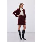 Düğme Detaylı Mini Tüvit Etek - Bordo - 38