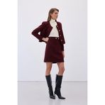 Düğme Detaylı Mini Tüvit Etek - Bordo