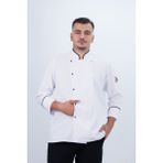 Düğmeli Biyeli Şef Gömlek Aşçı Kıyafeti Chef Aşçı Forması - Beyaz - Siyah