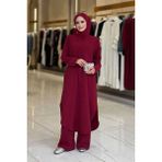 Düğmeli Cepli Tunik ve Pantolon Ikili Takım 8682 Bordo - 40