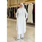 Düğmeli Cepli Tunik ve Pantolon Ikili Takım 8682 Ekru - 38