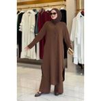 Düğmeli Cepli Tunik ve Pantolon Ikili Takım 8682 Kahverengi - 44