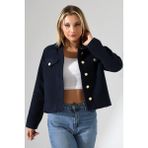 Düğmeli Lacivert Kadın Kısa Kaşe Ceket - Regular Fit - XL