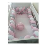 düğüm yastık 500 Cm 4 Örgü Beşik Korumalık - Tozpembe - Açıkgri - Beyaz
