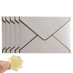 Düğün Davetiyeleri, A7 Zarflar 10'lu Paket V Kapaklı Altın Bordür Düğün İçin(5 Pack-07)