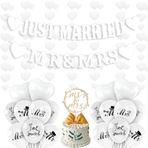Düğün Just Married Dekoratif Çelenk - 27 Adet Just Married Afiş Baskı Mr Mrs Lateks Balon Kalp Şekilli Balon Kek Süsü Düğün, Kutlama, Nişan, Gelin Duşu Parti Dekorasyonu için