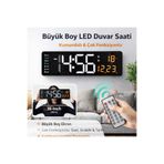 DUHALINE Modern LED Büyük Boy Dijital Duvar Saati Kumandalı Sıcaklık ve Tarih Göstergeli Alarmlı Akıllı Saat