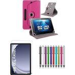 Duhalıne Samsung Galaxy Tab A9 Plus 11" Uyumlu Standlı Tablet Kılıfı + Kırılmaz Ekran Koruyucu+ Dokunmatik Kalem - Pembe