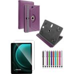Duhalıne Samsung Galaxy Tab S9 FE SM-X510 10.9" Uyumlu Standlı Tablet Kılıfı + Kırılmaz Ekran Koruyucu+ Dokunmatik Kalem - Mor