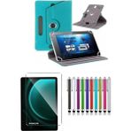 Duhalıne Samsung Galaxy Tab S9 FE SM-X510 10.9" Uyumlu Standlı Tablet Kılıfı + Kırılmaz Ekran Koruyucu+ Dokunmatik Kalem - Turkuaz