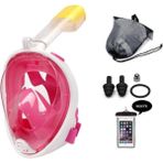 Duhalıne Tam Yüz Dalış Maskesi Buğu Önleyici Şnorkel Fullface Yüzücü Maskesi - L - XL - Pembe