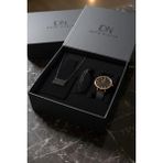 Duke Nickle Kar Tanesi Figürlü Kolye ve Bileklikli Gümüş Metal Kordon Kadın Kol Saati Kutulu Hediye Seti - Siyah