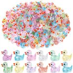 DULEFUN 100 adet Mini Glitter ördekler renkli minik küçük küçük reçine ördekler gizlemek için plastik hayvan figürleri Dollhouse mikro Dollhouse peyzaj akvaryum süslemeleri