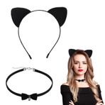 Duluok Siyah kedi kulakları alın bandı ve çan kolye seti, siyah kedi kulağı alın bandı, kadınlar ve kızlar için kostüm aksesuarı, kostümlü oyun, parti, kostüm, dekorasyon