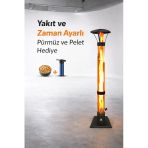 Dumansız Füze Roket Pelet Sobası Yakıt Ayarlı Ve Tekerli 170 Cm, 6Mm Izgaralı, Pürmüz Pelet Dahil