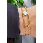 Dumledo Çift Zincirli Yonca Charm Gold Çelik Bileklik