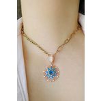 Dumledo Mavi Kar Tanesi Rose Klipsli Kolye Ucu Charm | 925 Ayar Gümüş