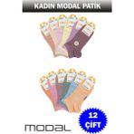 Dündar Kadın Modal Patik Çorap 12'li - 36 - 40 - Karışık