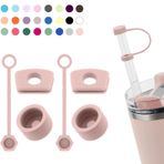 DUNLAGUE Silikon Dökülme Durdurucu Seti Stanley Cup 2.0 30 oz ve 40 oz Hasır Kapaklı (2'li Set, Pembe Alacakaranlık)