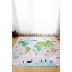 Dünya Haritası Oyun Matı 150X150 Cm Bebek Çocuk Halısı Pembe Yenidoğan Yumuşak Aktivite Etkinlik Örtüsü