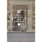 Dünya Kadınlar Günü Kutlu Olsun Cam Vitrin Sticker, 8 Mart Özel Tasarım Mühür Desenli Çıkartma (Beyaz)